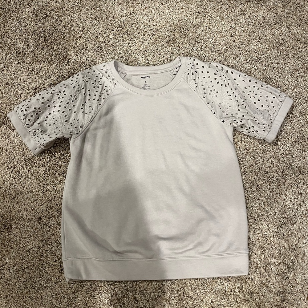 Sonoma Womens Light Beige Eyelet Sleeve Tee